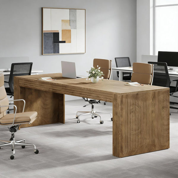 English Elm Executive Extra Long Wood Grain Computer Desk for Dual Monitor Home Office Setup T3971P449893