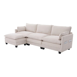 English Elm United We Win Modular Corduroy Sectional with Ottoman Low Profile Living Room Couch Beige W1568S00259