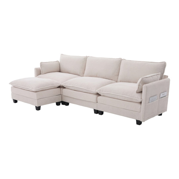 English Elm United We Win Modular Corduroy Sectional with Ottoman Low Profile Living Room Couch Beige W1568S00259