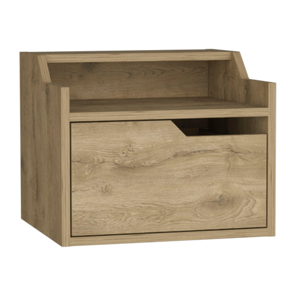 English Elm Floating Nightstand Macadamia - Modern Wall-Mount Dual-Tier with Spacious Drawer, Durable Engineered Wood B097P199741