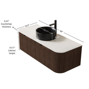 English Elm Dina Floating Bathroom Vanity with Crystal Glass Basin and Sintered Stone Top Black,Carrara White,Walnut W2615S00713