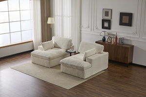 English Elm Double Corduroy Chaise Lounge Sofa Bed - Oversized Modular Sleeper, Deep Seat Comfort & Support White W3723S00006