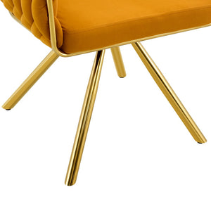 English Elm Set of 2 Velvet Upholstered Dining Chairs Braided Rope Back Glam Metal Legs Gold,Yellow W3875P383935
