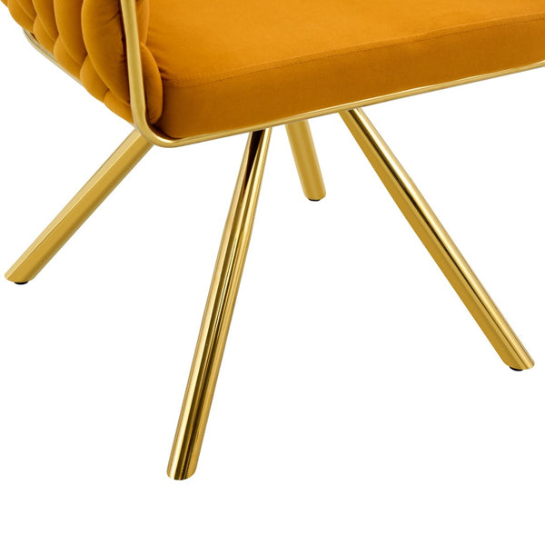 English Elm Set of 2 Velvet Upholstered Dining Chairs Braided Rope Back Glam Metal Legs Gold,Yellow W3875P383935
