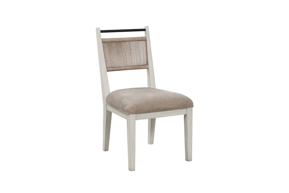English Elm Rope Woven-Back Dining Chair with Vanilla Wood Frame and Camel Upholstered Seat for Stylish Comfort Beige 39.75 L x 21.75 W x 13.5 H B2699P296293