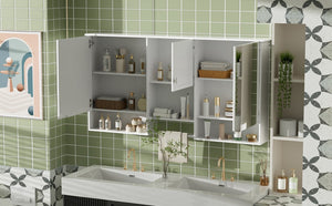 English Elm 55 Inch Wall Mount Medicine Cabinet Dual Mirrored Doors Soft Close Bathroom Vanity Storage N710P401336K