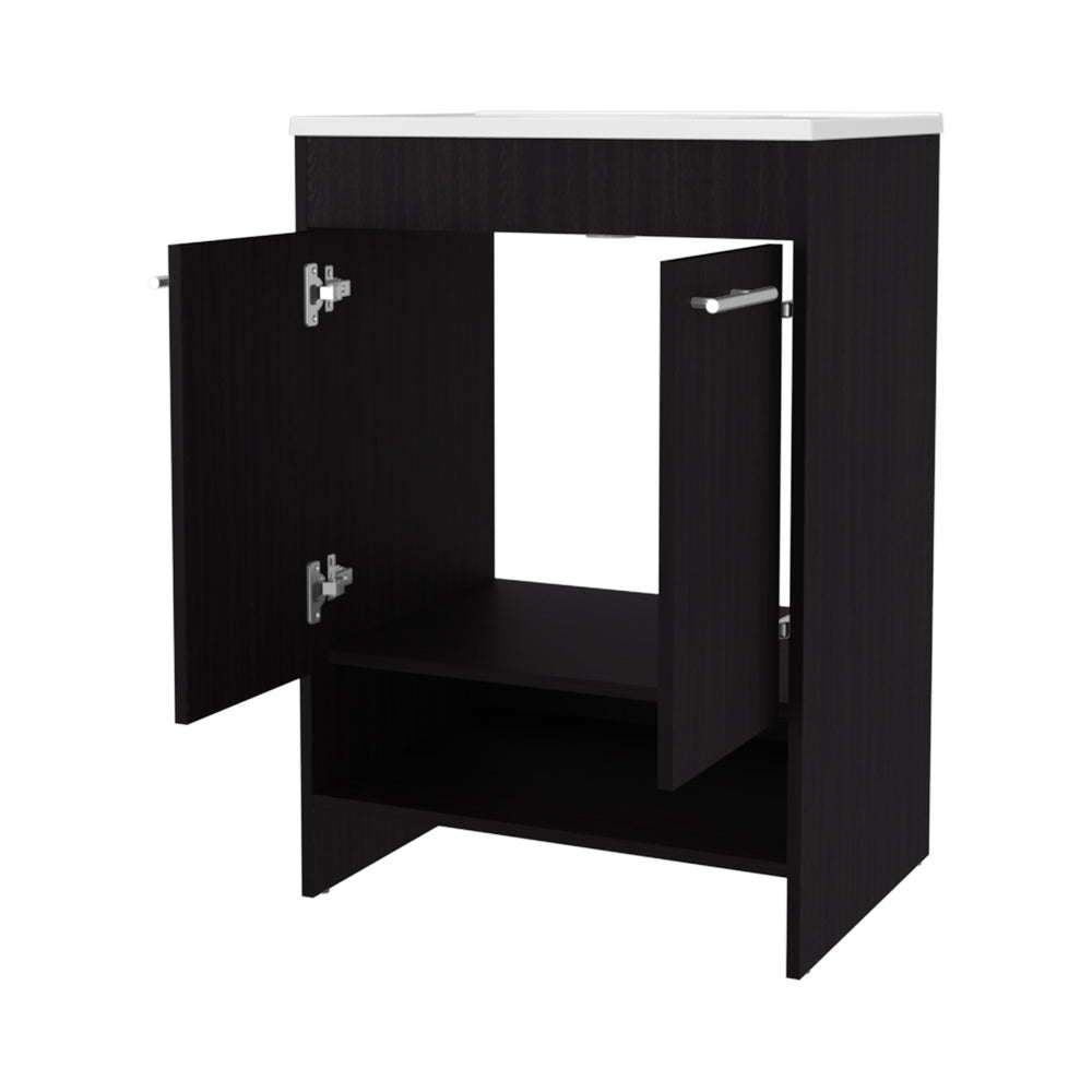 English Elm Shell Space-Saving Bathroom Vanity with Soft-Close Doors and Open Shelf, Scratch-Resistant Finish Wenge 37 L x 23 W x 13 H B128P314798