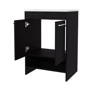English Elm Shell Space-Saving Bathroom Vanity with Soft-Close Doors and Open Shelf, Scratch-Resistant Finish Wenge 37 L x 23 W x 13 H B128P314798