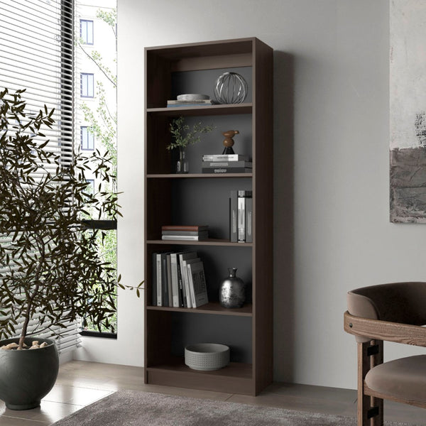 English Elm Stained Walnut Bookcase - Elegant 5-Shelf Open Storage Solution For Timeless Home Décor And Organization B062P323167-GIGA