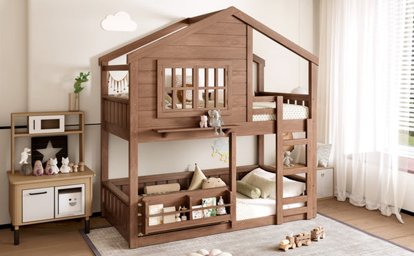English Elm Full Bunk Bed with Trundle Bookshelf Storage Pine Frame Car Design for Kids W1580S00521