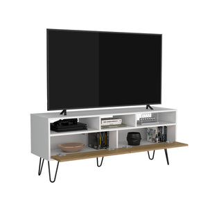English Elm Tori 54" Two-Door TV Stand with Pull-Down Doors, Three Shelves, Cable Management, White Oak Base B070P286440