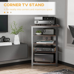 English Elm HOMCOM Corner TV Stand with 4-Tier Shelves, Steel Frame Media Console, Cable Management, Brown W2225P217441