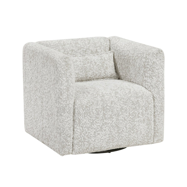 English Elm Modern Swivel Chair Beige Jacquard Upholstery with Plush Pillow 360° Rotation Plywood Frame Comfort - No Assembly Required, 33"x31.5"x30" B011P315600