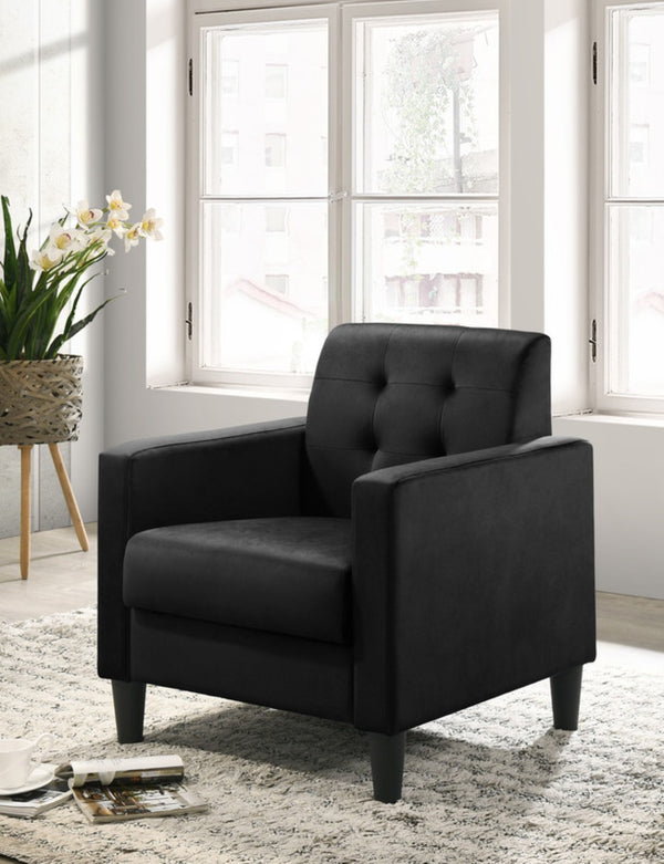 English Elm Hale Button Tufted Black Velvet Accent Chair with Deep Foam Seat for Living Room B06178627