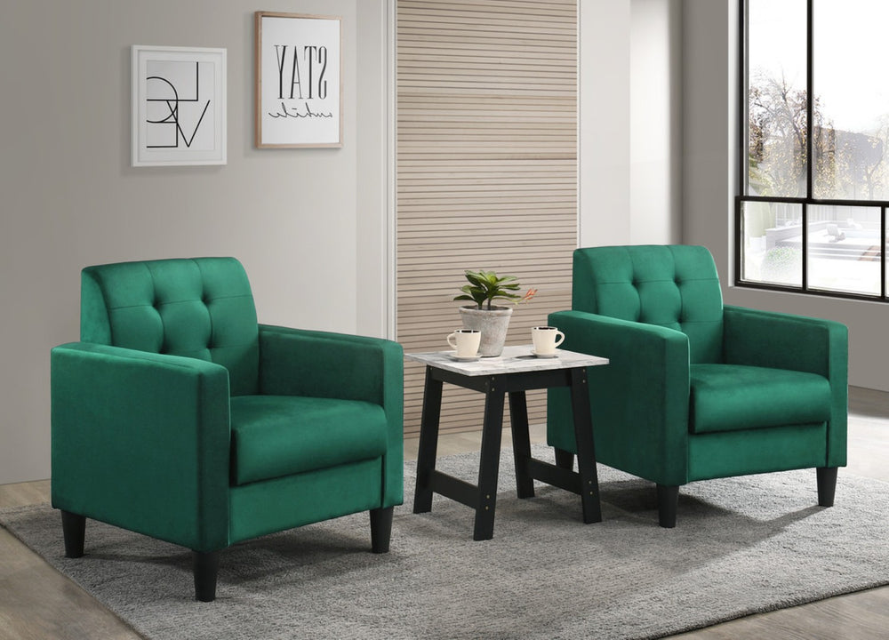 English Elm Hale Velvet Accent Chair Pair with Marble Top End Table for Modern Living Rooms B061S00655