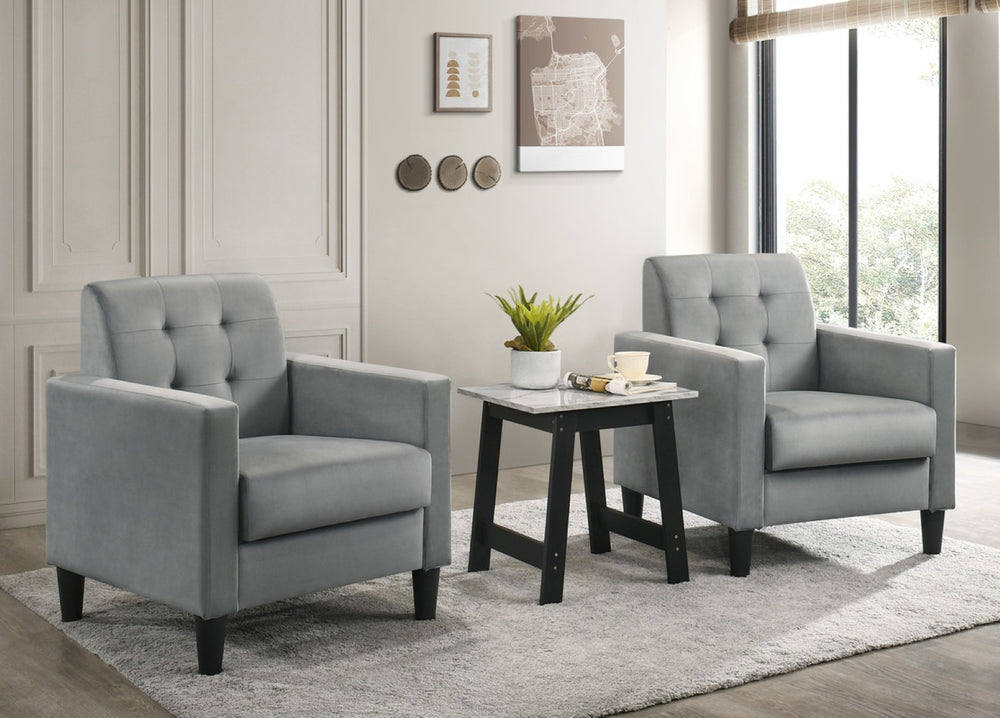 English Elm Hale Velvet Accent Chair Pair with Marble Top End Table for Modern Living Rooms B061S00656