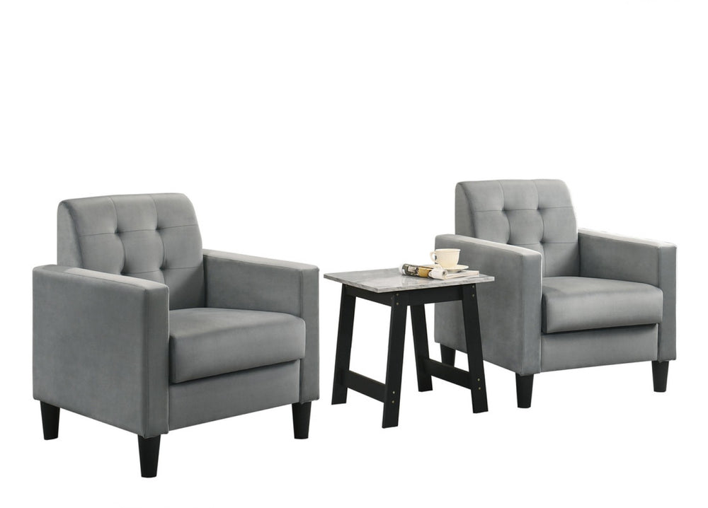 English Elm Hale Velvet Accent Chair Pair with Marble Top End Table for Modern Living Rooms B061S00656
