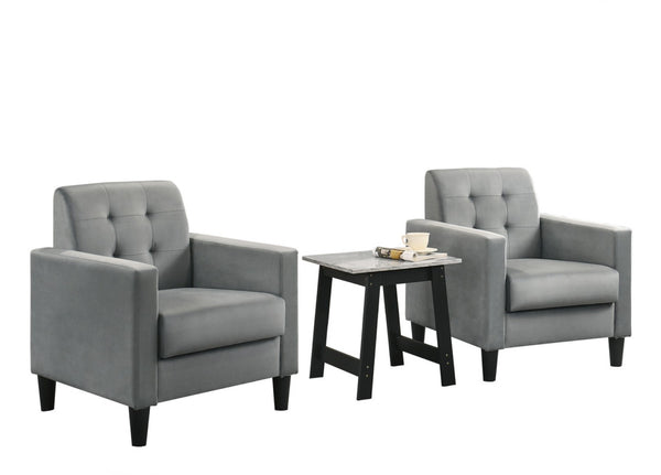 English Elm Hale Velvet Accent Chair Pair with Marble Top End Table for Modern Living Rooms B061S00656