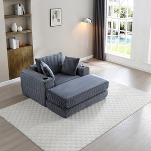 English Elm 52.4'' Boneless Foam Chaise Lounge Convertible Corduroy Sofa Bed for Living Room Grey W1117P410661