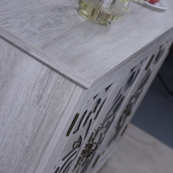 English Elm 49.33" Mirrored Lattice Buffet Cabinet with Adjustable Shelves Vintage Wood Grain Sideboard Light Gray W2899P372742
