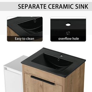 English Elm 36 Inch Freestanding Bathroom Vanity With Black Ceramic Sink & Soft-Close Doors For Modern Spaces W999S00308