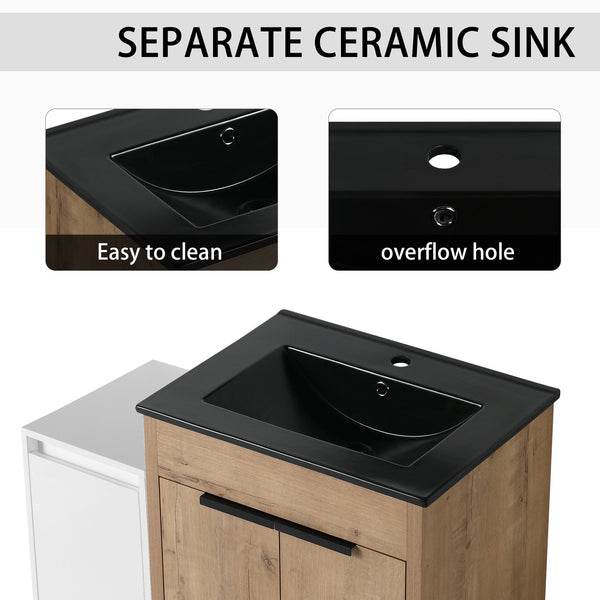 English Elm 36 Inch Freestanding Bathroom Vanity With Black Ceramic Sink & Soft-Close Doors For Modern Spaces W999S00308