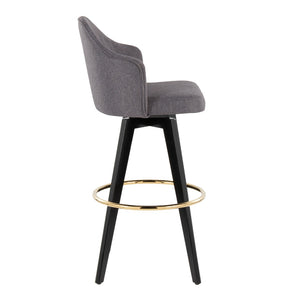 English Elm Fixed-height Swivel Barstools Upholstered Grey Fabric Black Wood Legs Kitchen Set of 2 Black+Gery B202S01865