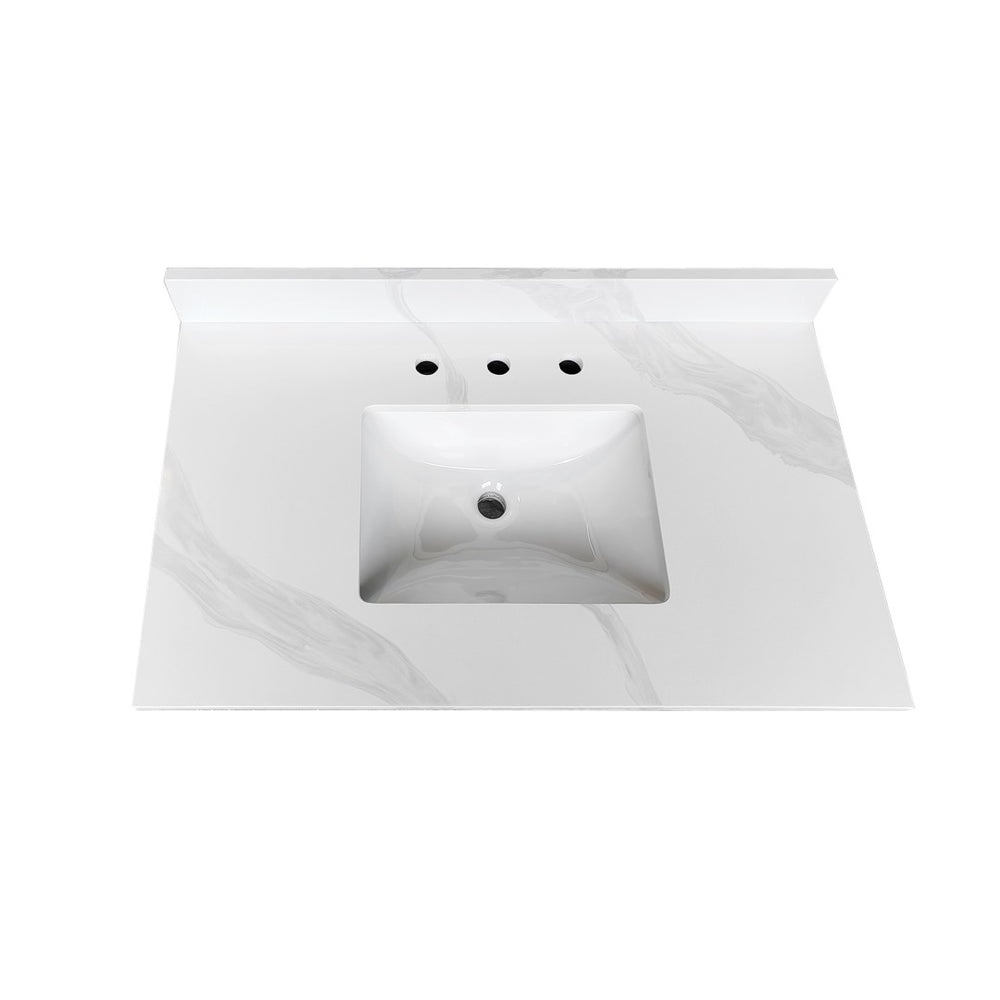 English Elm 37-inch Carrara Quartz Vanity Top Undermount Sink Backsplash Stain Resistant Bath W2699P459406