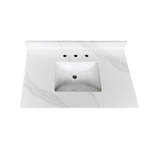 English Elm 37-inch Carrara Quartz Vanity Top Undermount Sink Backsplash Stain Resistant Bath W2699P459406