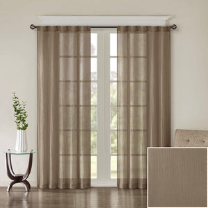 English Elm Solid Crushed Harper Taupe Sheer Window Panel Pair 42x95 - Lightweight Textured Drapes, Rod Pocket/Back Tabs, Modern Elegance B03598156