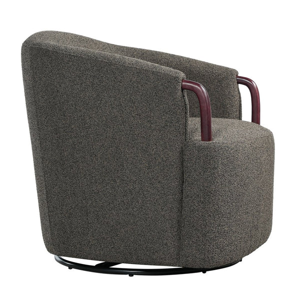 English Elm 30" Boucle Swivel Barrel Chair Wood Accents Sculptural Accent Seating for Any Room N767P422966W