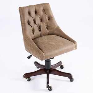 English Elm A&A Handcrafted Sheepskin-Pattern Office Chair with High-Rebound Foam, Solid Wood & Steel Legs, Retro Brown W1143P202750