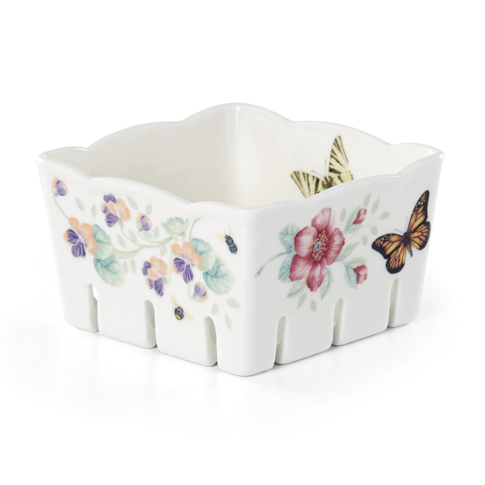 Lenox Butterfly Meadow Porcelain Berry Bowl Perforated Rinse and Serve Cottage Garden 890445