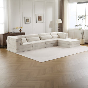 English Elm Compression Mahjong Sofa Bed - Versatile Modular Design, Cozy Circle Fleece, No Assembly, 4 Seater W3723S00035