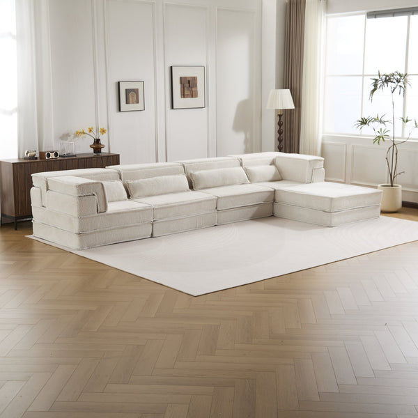 English Elm Compression Mahjong Sofa Bed - Versatile Modular Design, Cozy Circle Fleece, No Assembly, 4 Seater W3723S00035