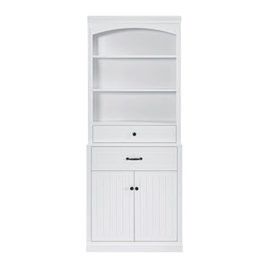 English Elm White Bathroom Storage Cabinet with Zinc Alloy Knobs, Adjustable Shelves, Smooth Drawers & Open Shelves for Organized, Durable MDF Storage (78.7" H) N725P252486K