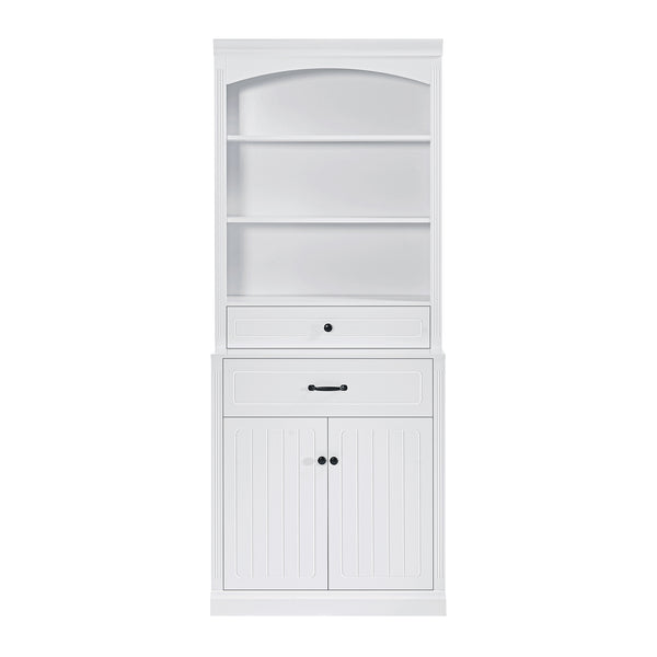 English Elm White Bathroom Storage Cabinet with Zinc Alloy Knobs, Adjustable Shelves, Smooth Drawers & Open Shelves for Organized, Durable MDF Storage (78.7" H) N725P252486K