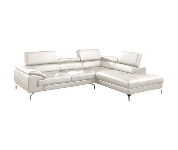 English Elm White Faux Leather 2pc Sectional Sofa Set with Adjustable Headrests, Right Chaise, Metal Legs - Plush Modern Design B011S01201