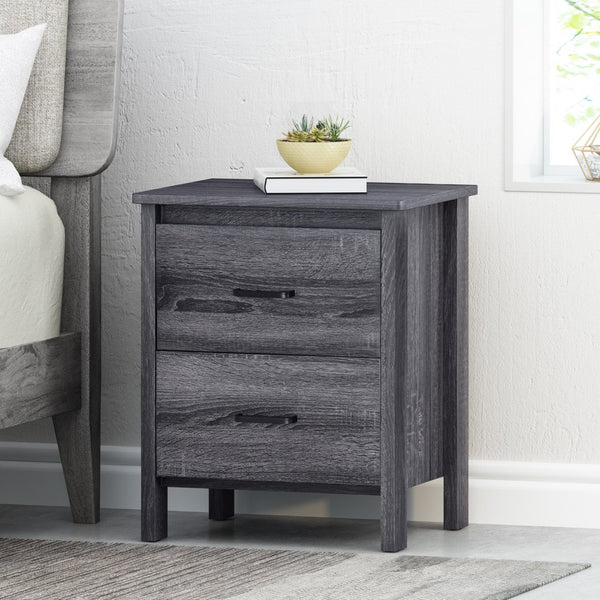 English Elm Toolless Assembly Two Drawer Nightstand Faux Wood Finish Modern Bedroom Storage 72038.00SONGRY