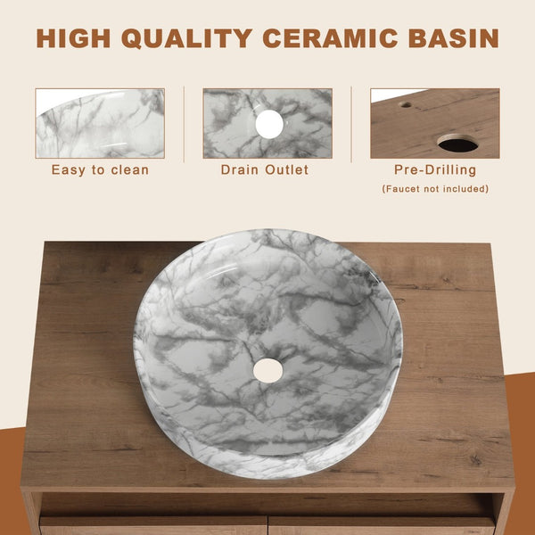 English Elm 30" Floating Bathroom Vanity Set with Ceramic Vessel Sink and Rattan Side Cabinet W999S00497