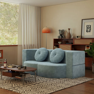English Elm Folding Foam Futon Sofa Sleeper Twin Size Floor Lounger for Guest or Studio Use Light Blue W2353P388489