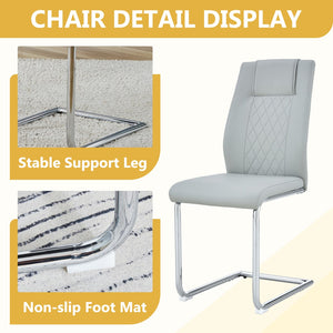 English Elm Table and Chair Set Tempered Glass Top Seats Eight with Pu Leather Dining Chairs Light Gray,Silver,Transparent W1151S04553