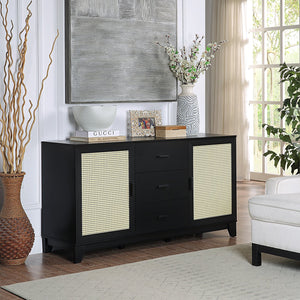 English Elm Sheridan 59" Sideboard in Black - 2 Doors, 3 Drawers, Cable Management, MDF Frame, 55" TV Ready B365P397679