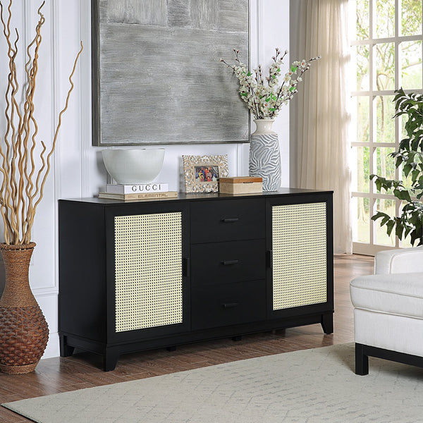 English Elm Sheridan 59" Sideboard in Black - 2 Doors, 3 Drawers, Cable Management, MDF Frame, 55" TV Ready B365P397679