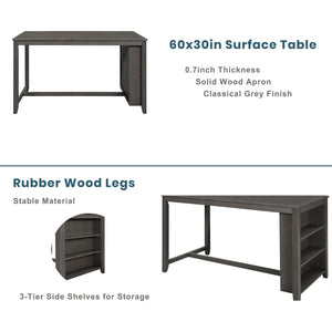 English Elm TOPMAX Counter Height Rustic Farmhouse 5-Piece Dining Set for 4 with Stacked Storage Shelves, Beige Upholstery Gray SP001134AAE