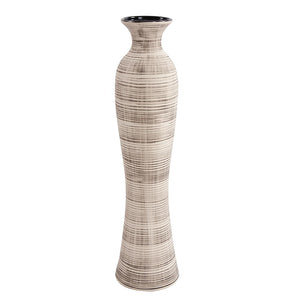 Howard Elliott Tall Ceramic Striped Vase - Exquisite Curvy Design With Wood Grain Finish, Surface Protection Pads Included Brown Ceramic 89077-howard-elliott