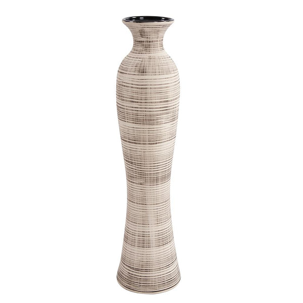 Howard Elliott Tall Ceramic Striped Vase - Exquisite Curvy Design With Wood Grain Finish, Surface Protection Pads Included Brown Ceramic 89077-howard-elliott