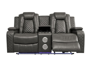 English Elm Violetglow Reclining Sofa with Led Lighting Wireless Charging and Bluetooth Speakers Grey B2730S00035