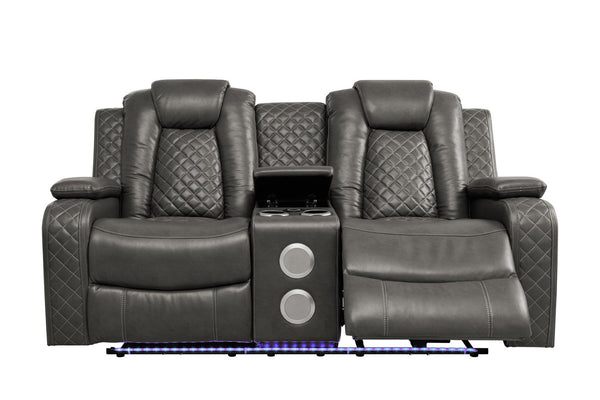 English Elm Violetglow Reclining Sofa with Led Lighting Wireless Charging and Bluetooth Speakers Grey B2730S00035