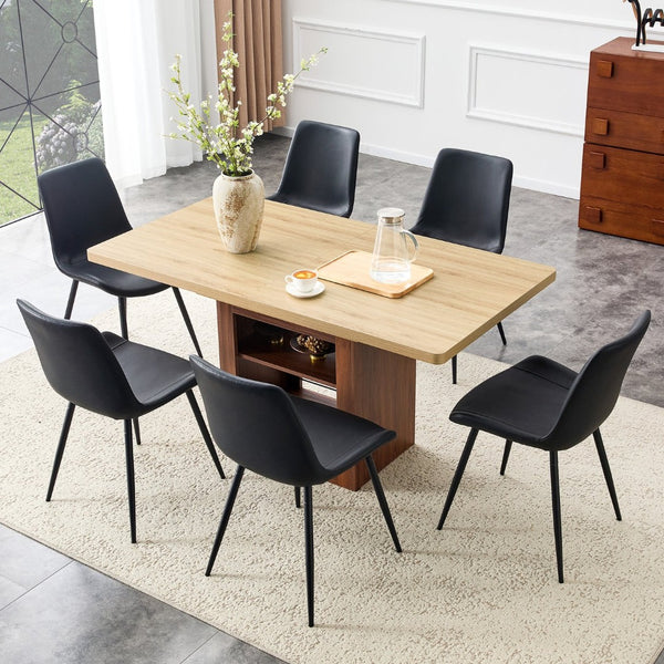 English Elm Expandable Walnut Finish Dining Set with Six Cushioned Pu Chairs for Modern Interiors Black,Walnut,Wood W1151S04679